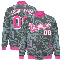 Pink White Camo Varsity Letterman Bomber Jacket 1