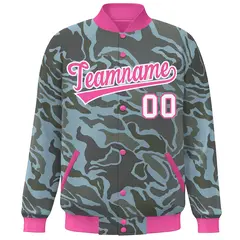 Pink White Camo Varsity Letterman Bomber Jacket 3