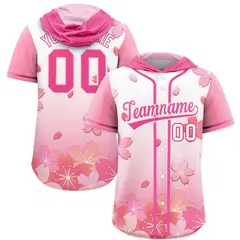 Pink White Cherry Blossoms Raglan Hooded Baseball Jersey
