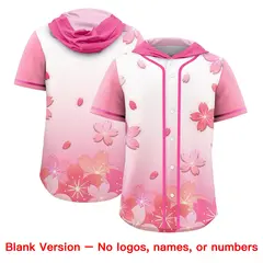 Pink White Cherry Blossoms Raglan Hooded Baseball Jersey 7