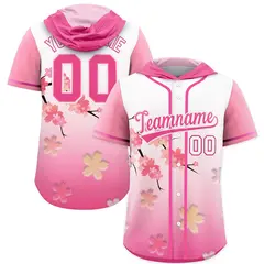 Pink White Cherry Blossoms Raglan Hooded Baseball Jersey