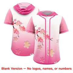 Pink White Cherry Blossoms Raglan Hooded Baseball Jersey 7
