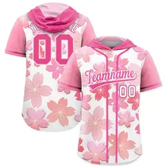 Pink White Cherry Blossoms Raglan Hooded Baseball Jersey