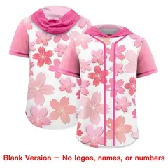 Pink White Cherry Blossoms Raglan Hooded Baseball Jersey 7