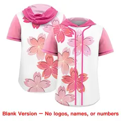 Pink White Cherry Blossoms Raglan Hooded Baseball Jersey 7