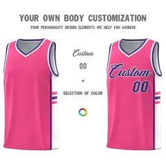Pink White Classic Color Block Uniform Basketball Jersey 3