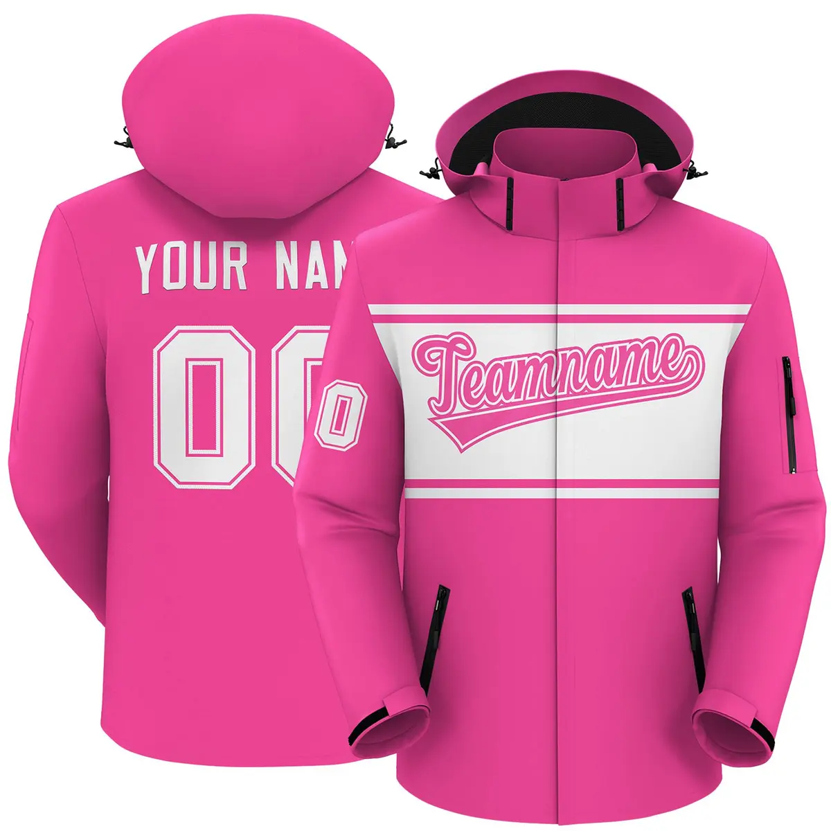 Pink White Color Block Hooded Waterproof Outdoor Jacket