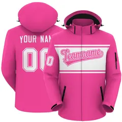 Pink White Color Block Hooded Waterproof Outdoor Jacket 1