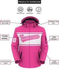 Pink White Color Block Hooded Waterproof Outdoor Jacket 2