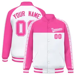 Pink White Color Block K-Ribbon Varsity Letterman Jacket 1