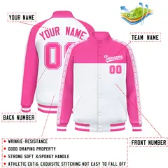 Pink White Color Block K-Ribbon Varsity Letterman Jacket 2
