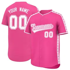 Pink White Color Block Side Dotted Line Baseball Jersey 1