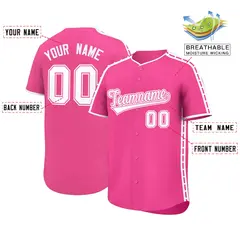 Pink White Color Block Side Dotted Line Baseball Jersey 2