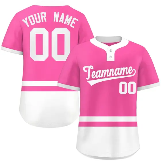 Pink White Color Block Two-Button Softball Jersey