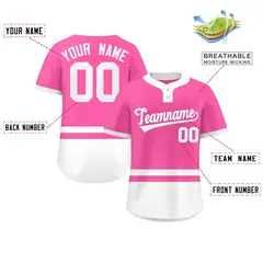 Pink White Color Block Two-Button Softball Jersey 2