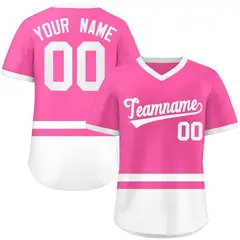 Pink White Color Block V-Neck Pullover Baseball Jersey 1