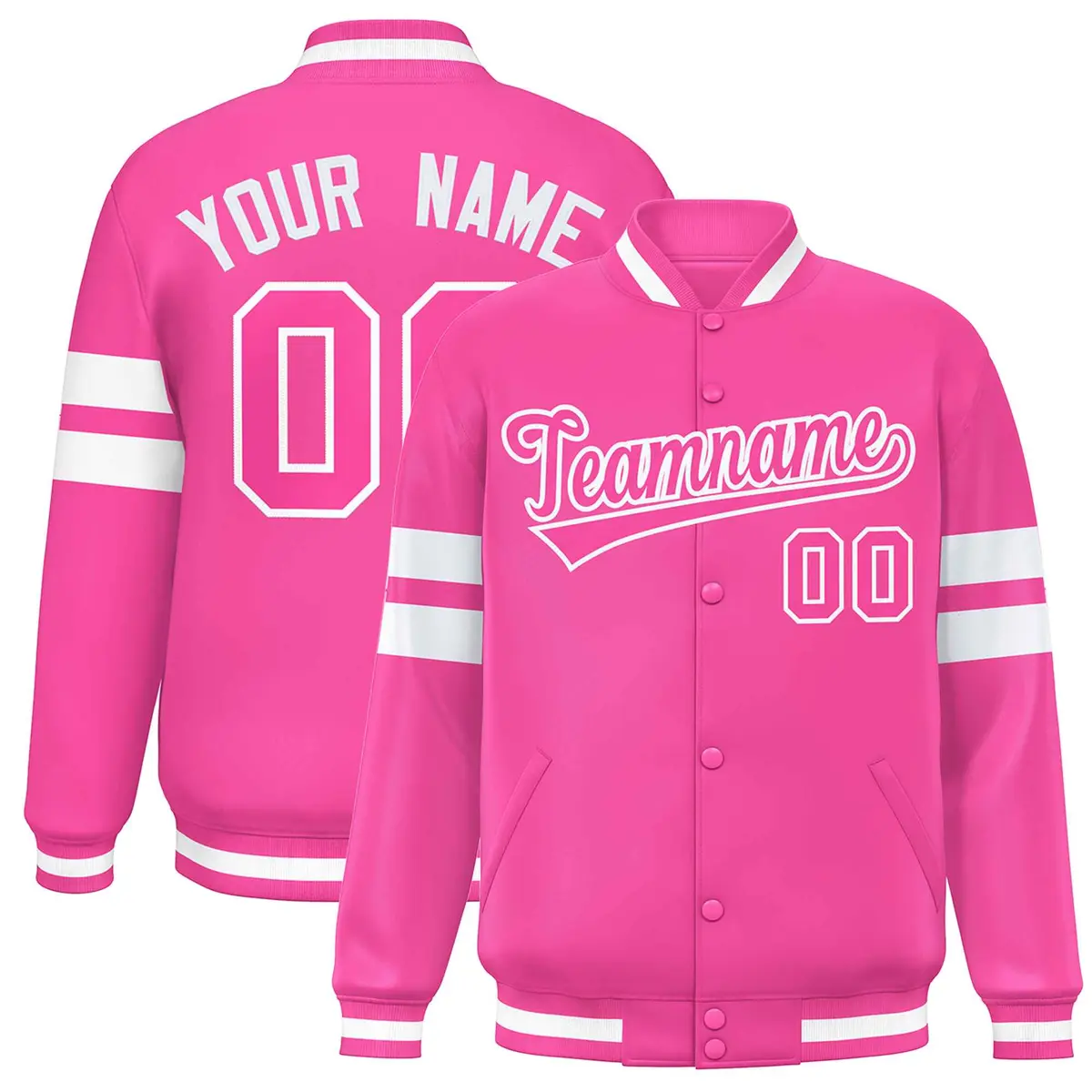 Pink White Color Block Varsity Baseball Bomber Jacket