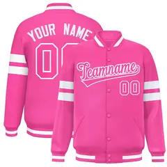 Pink White Color Block Varsity Baseball Bomber Jacket
