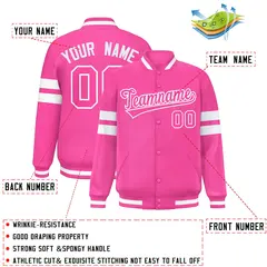 Pink White Color Block Varsity Baseball Bomber Jacket 2