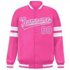 Pink White Color Block Varsity Baseball Bomber Jacket 3