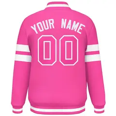 Pink White Color Block Varsity Baseball Bomber Jacket 4