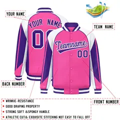Pink White Color Block Varsity Raglan Letterman Jacket 2