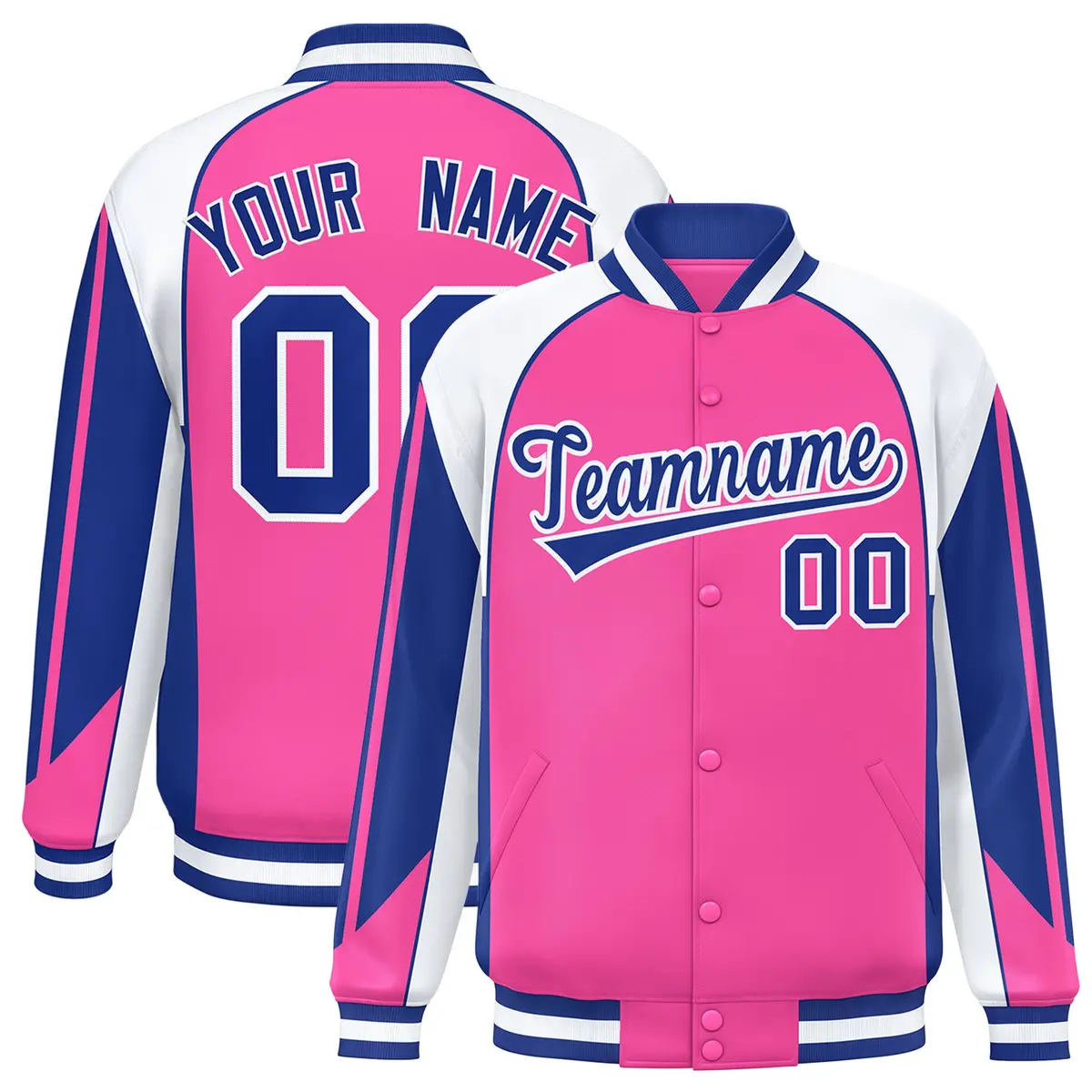 Pink White Color Block Varsity Raglan Letterman Jacket