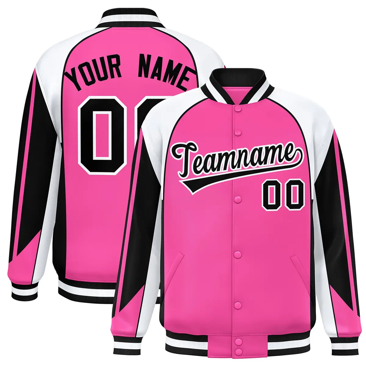 Pink White Color Block Varsity Raglan Letterman Jacket