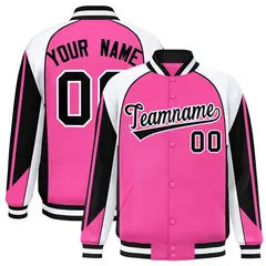 Pink White Color Block Varsity Raglan Letterman Jacket 1