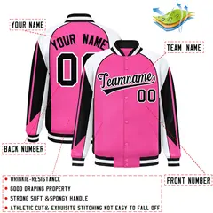 Pink White Color Block Varsity Raglan Letterman Jacket 2