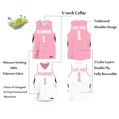 Pink White Double Side Athletic Basketball Jersey 2