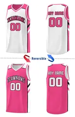 Pink White Double Side Breathable Training Basketball Jersey 4