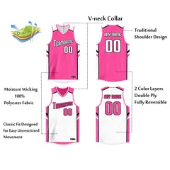 Pink White Double Side Men/Boy Basketball Jersey 3