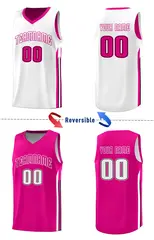 Pink White Double Side Men Sports Basketball Jersey 4