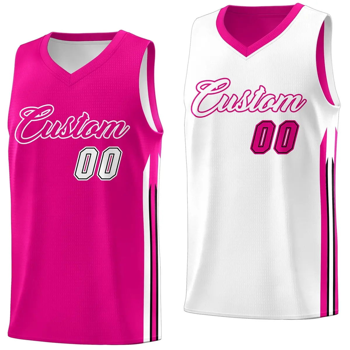 Pink White Double Side Men Training Basketball Jersey