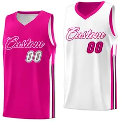 Pink White Double Side Men Training Basketball Jersey