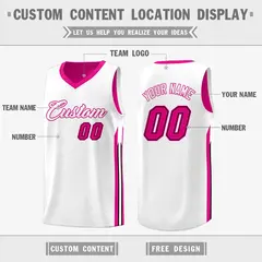 Pink White Double Side Men Training Basketball Jersey 3