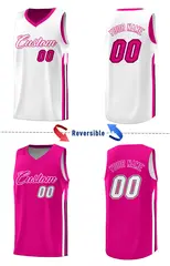 Pink White Double Side Men Training Basketball Jersey 4