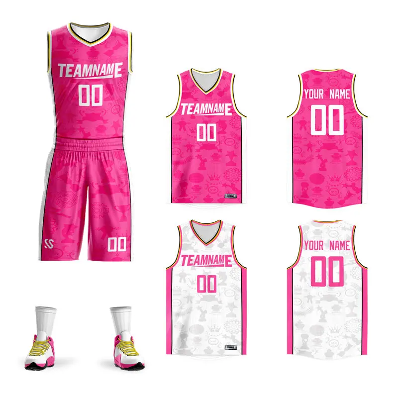 Pink White Double Side Sets Basketball Jersey