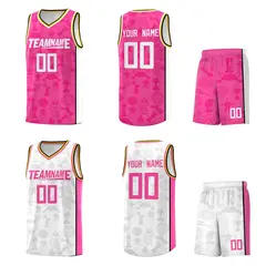 Pink White Double Side Sets Basketball Jersey 2