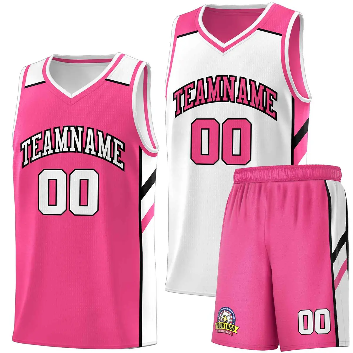 Pink White Double Side Sets Men Basketball Jersey