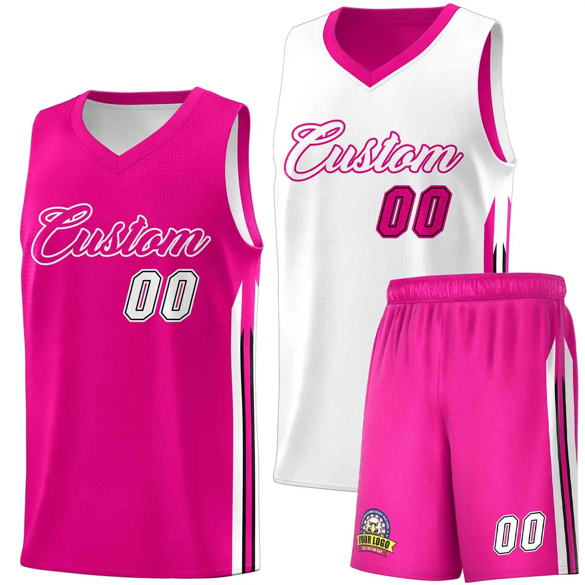 Pink White Double Side Sets Men Basketball Jersey