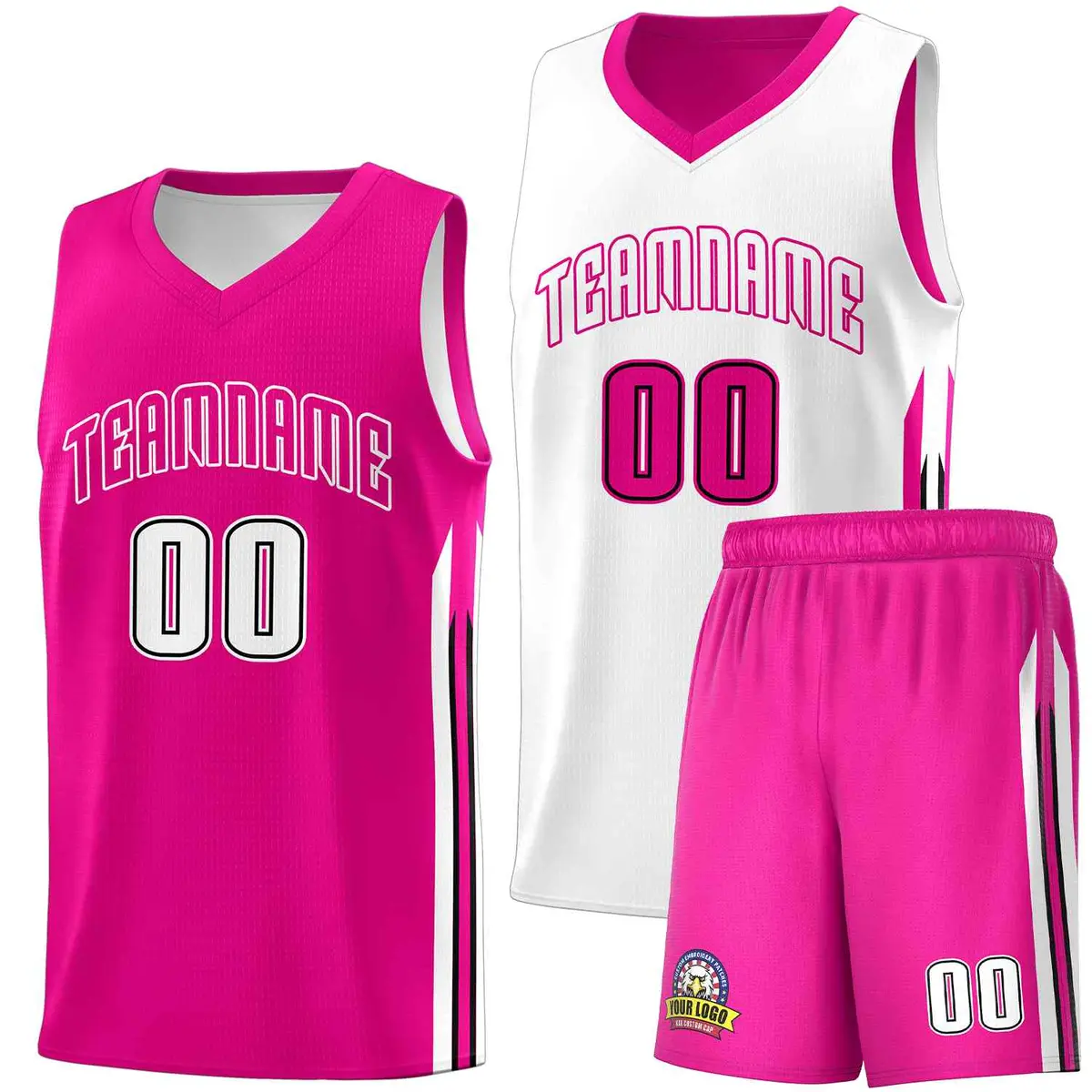 Pink White Double Side Sets Men Basketball Jersey