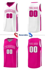 Pink White Double Side Sets Men Basketball Jersey 3
