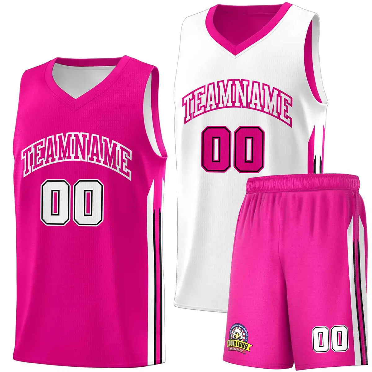 Pink White Double Side Sets Men Basketball Jersey