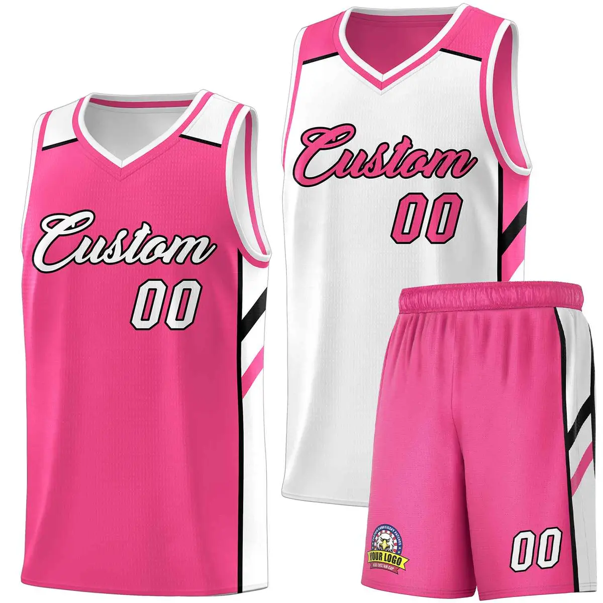 Pink White Double Side Sets Men Basketball Jersey