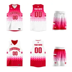 Pink White Double Side Sets Sports Basketball Jersey 3