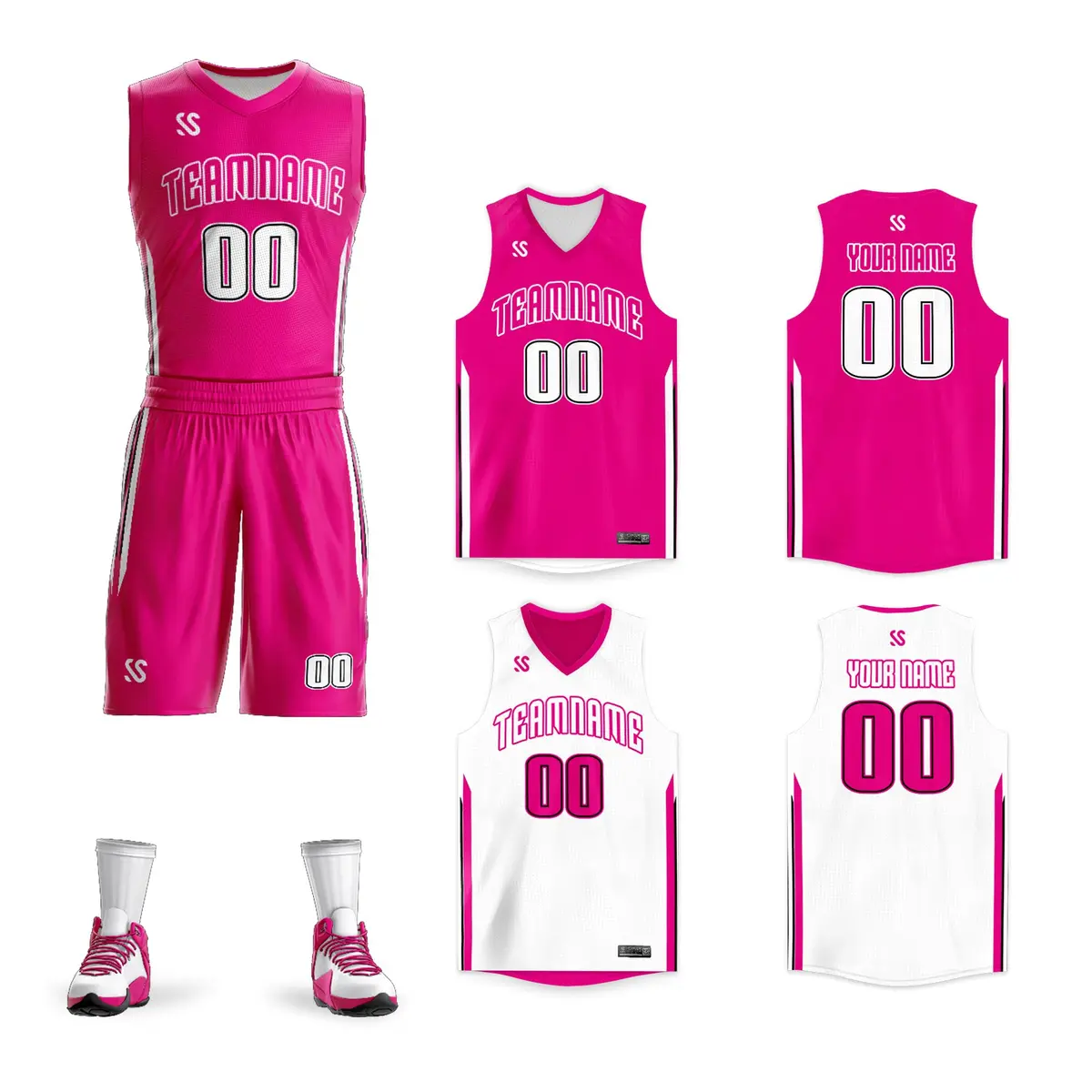 Pink White Double Side Tracksuit Basketball Jersey