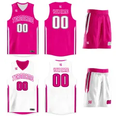 Pink White Double Side Tracksuit Basketball Jersey 3
