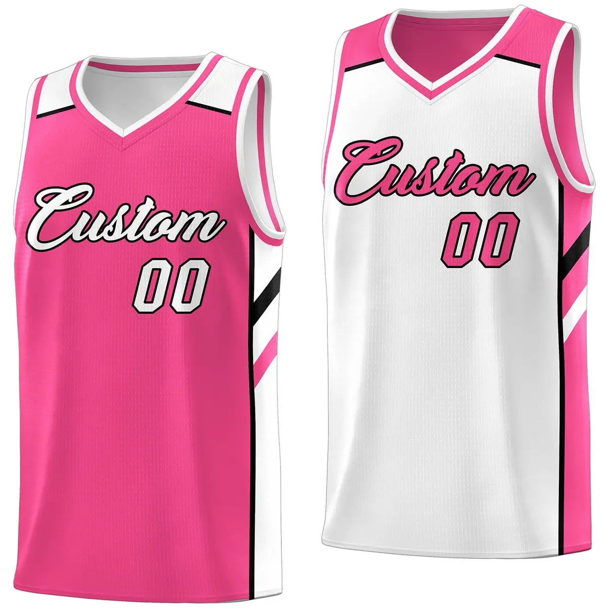 Pink White Double Side Training Basketball Jersey